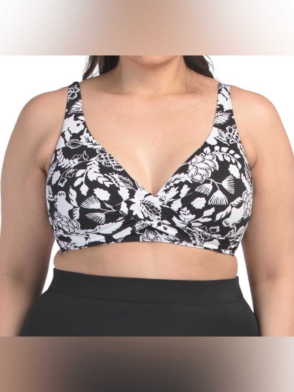 Artesands Canata cross front Black & White Floral Bikini Top Swimwear